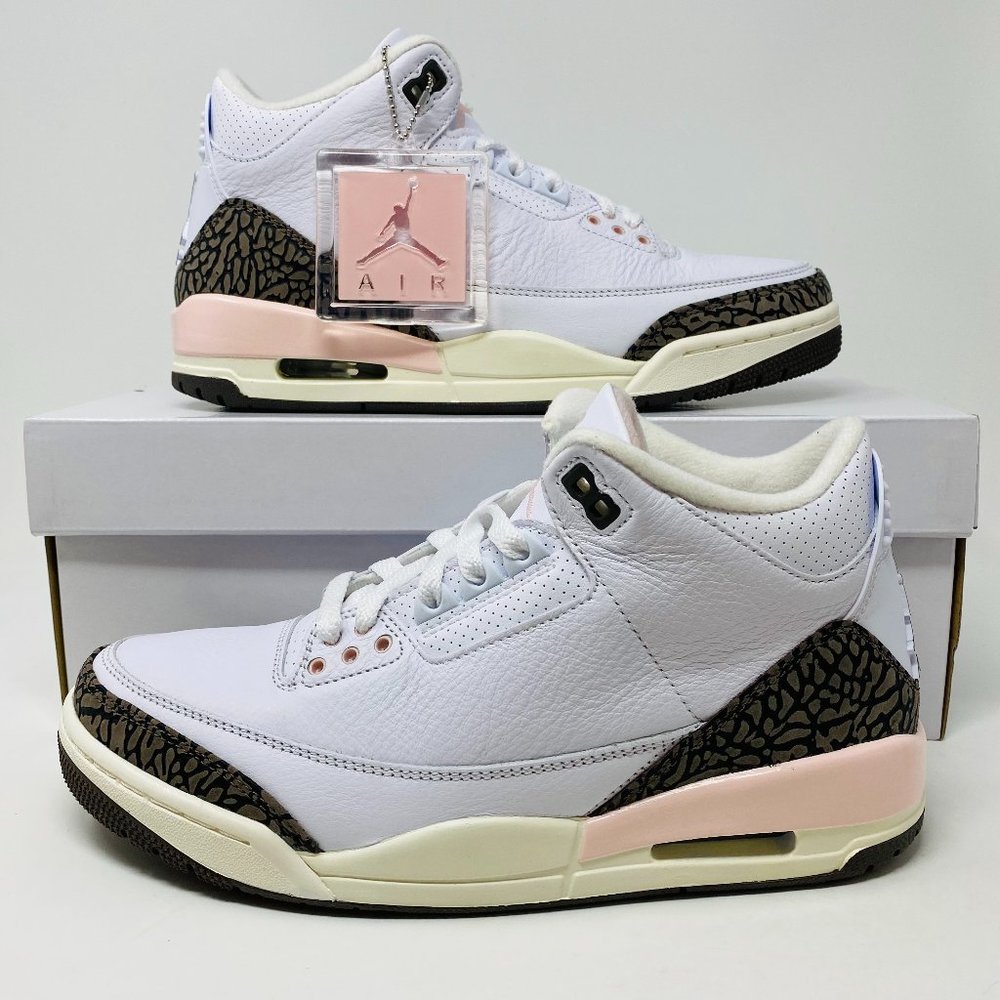 Jordan Womens 3 Retro Mocha Silver Lace Up Round Toe Mid Top Basketball Shoes 9